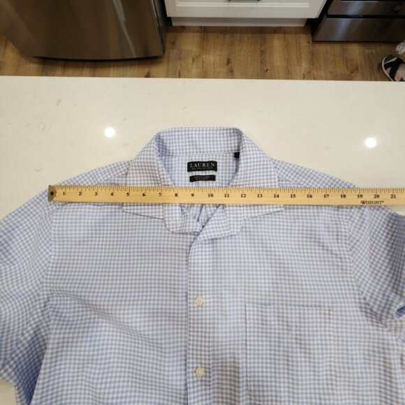 VTG Lauren Ralph Lauren Dress Shirt Mens Size 17 XL Blue Gingham Checks Stretch - Picture 10 of 14